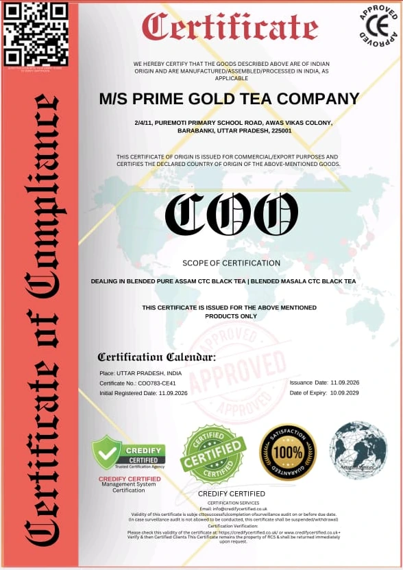 Prime Gold Tea COO Certificate
